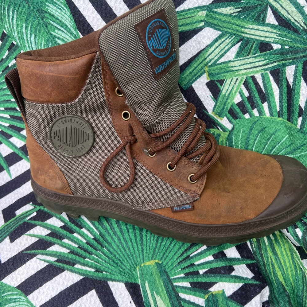 Palladium Brown and Gray Lace-Up Boots